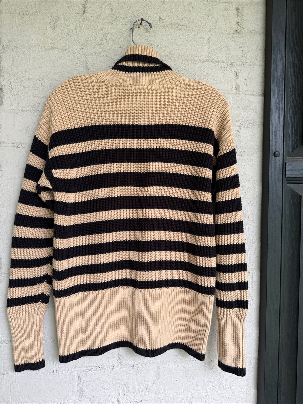 CAbi Polo Turtleneck Sweater Camel/Black Striped Chunky Ribbed Knit Size Small - Picture 6 of 11